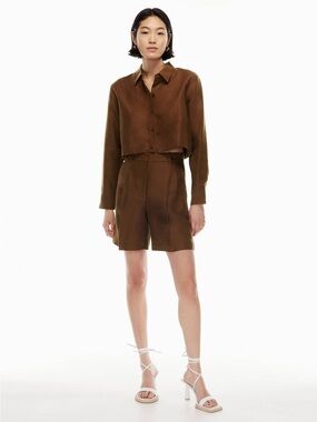 Aritzia Brown High-Waist Tailored Shorts